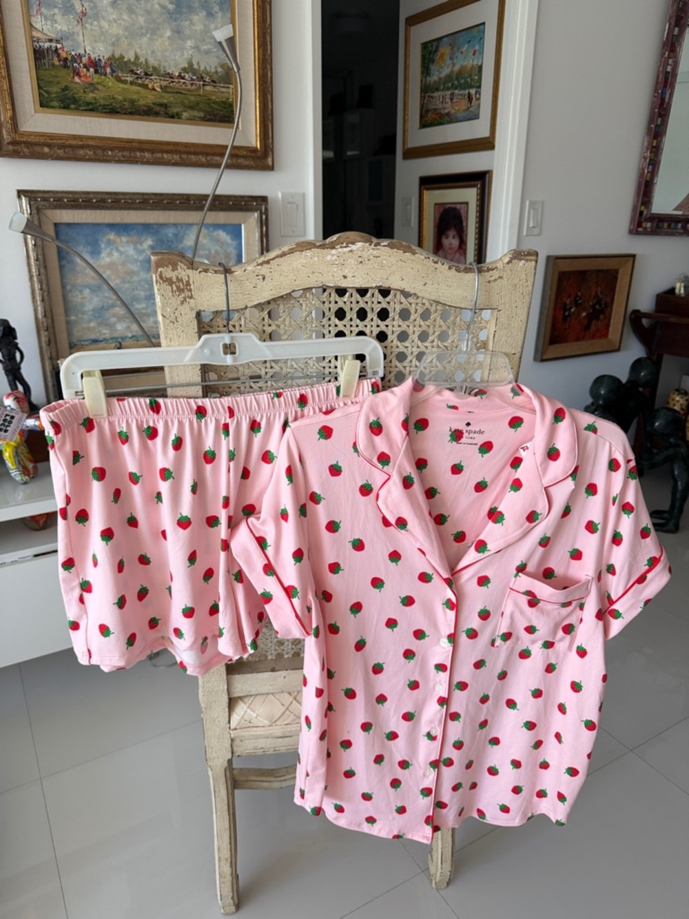 kate spade Pink & Green Strawberry-Print Loungewear/Sleepwear Pajama Set